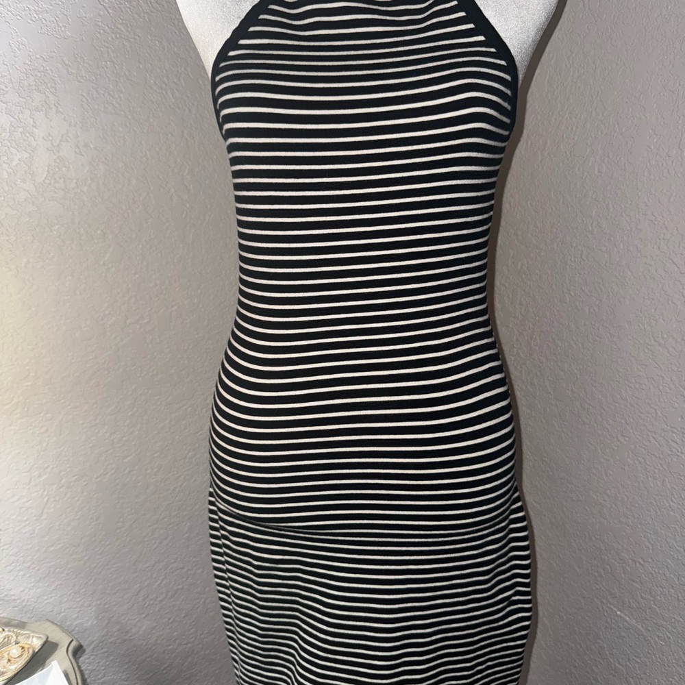 Express Black and White Striped Midi Dress